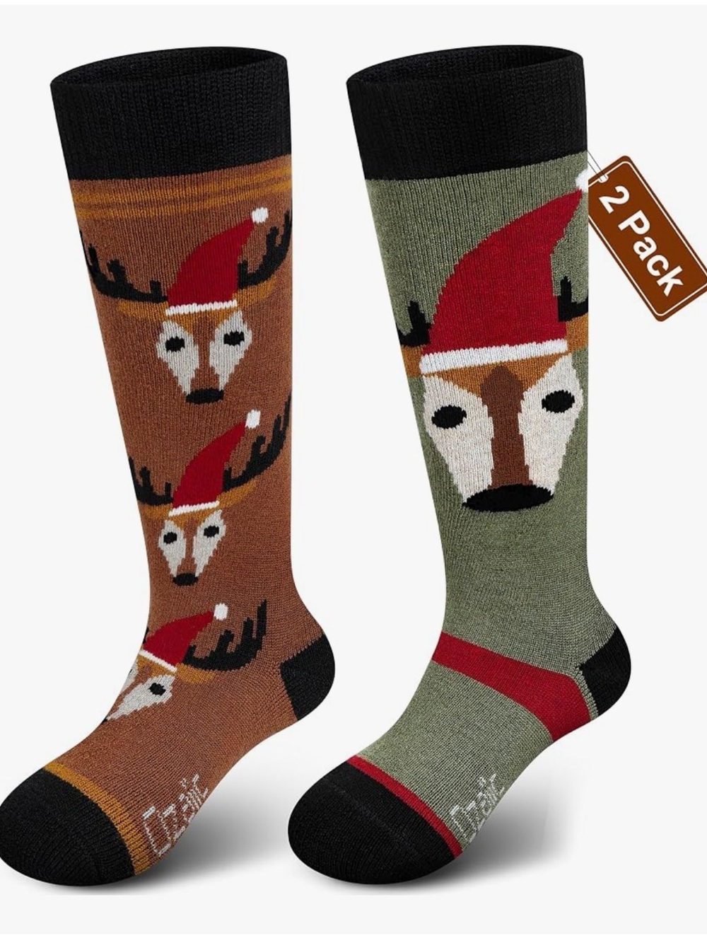 Ozaiic Kids Merino Wool Socks 2 Pairs Holiday Print Winter Warm Ski